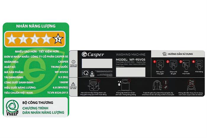 Máy Giặt Casper Inverter 9.5 Kg WF-95VG5